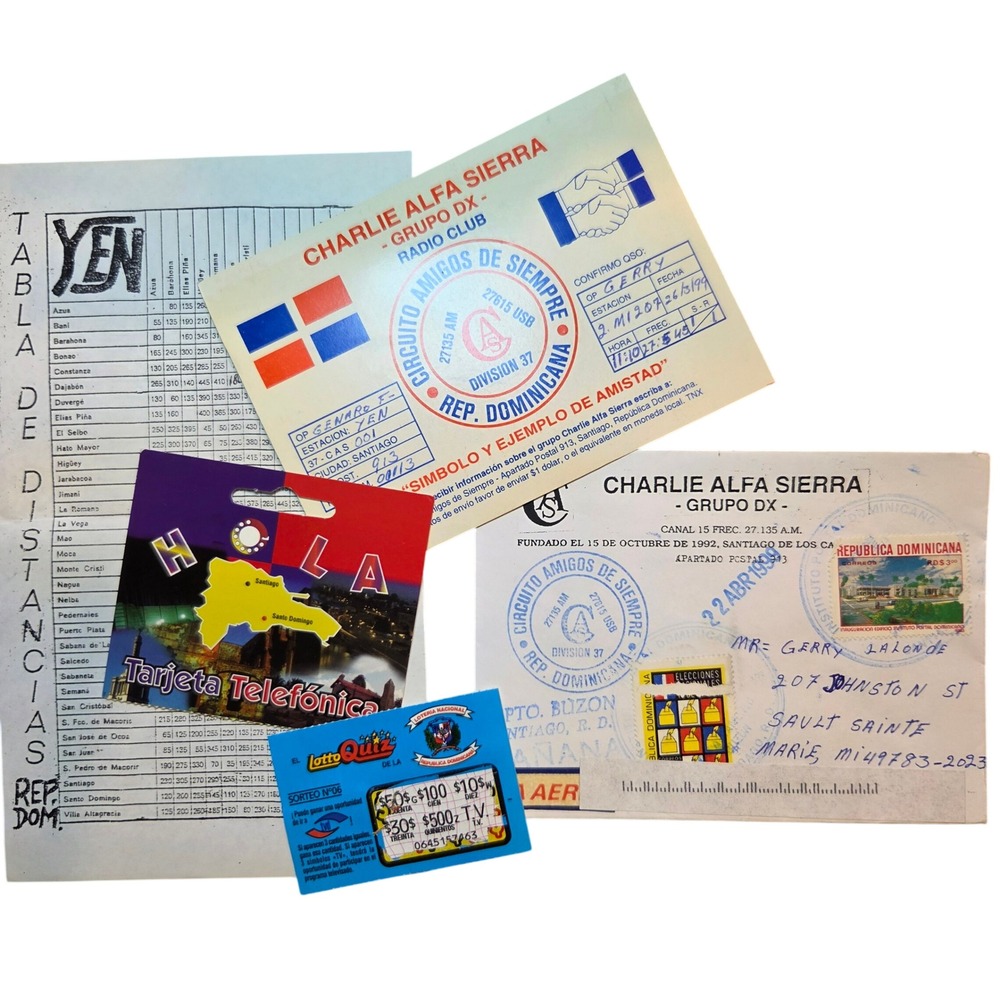 Vintage Dominican Republic QSL Card Lotto Ticket and Ephemera Lot 1999